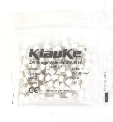 5 x 100 Klauke Twin Ferrules | 2x0.50mm² | White Insulated | 869/8 | Original Box 