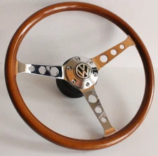 Steering Wheel Wood Chrome fits For VW T2 Bus Transporter Van Wooden  68-72'