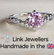 A2P: Woman Silver Ring. Size N-O. Lab-Created Brilliant Cut Pink Moissanite Bery