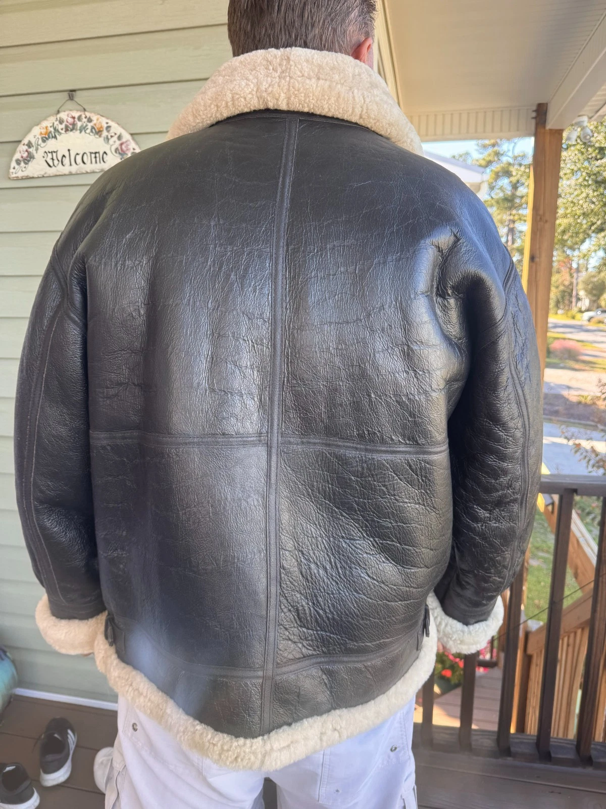 Cabelas Jacket Mens XL Brown Leather Shearling Bomber B-3 Military Outdoor image 2