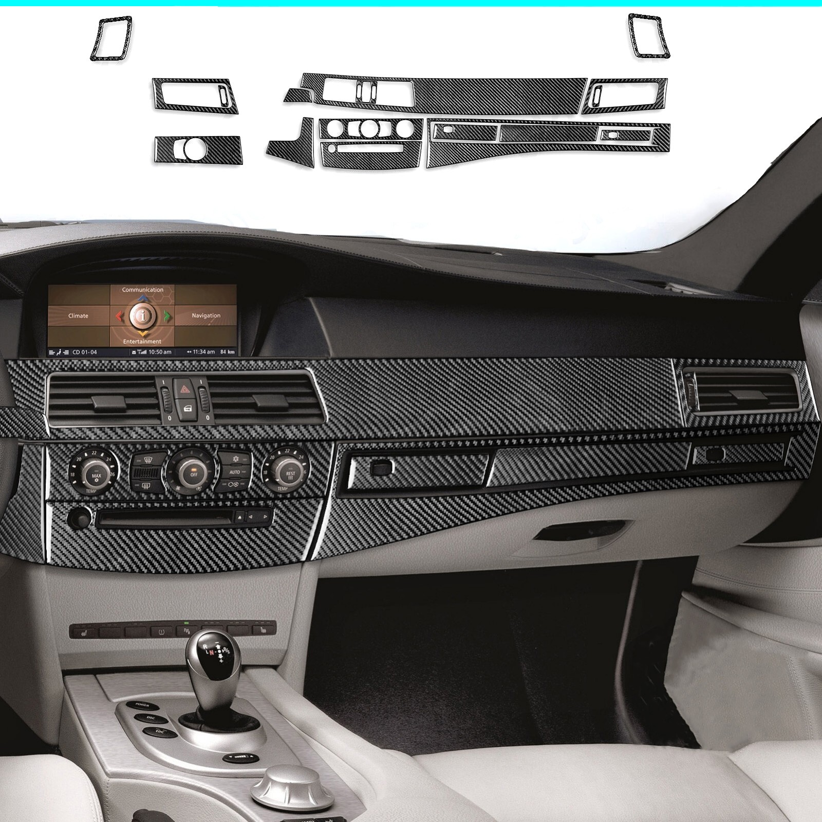 17x Real Carbon Fiber Interior Dashboard Cover Trim For BMW 5 Series E60 2004-10