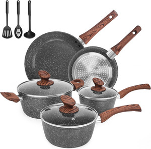 Ensemble de pots et casseroles de granit non-collant, 11 Ensemble d'articles de cuisine en pièces