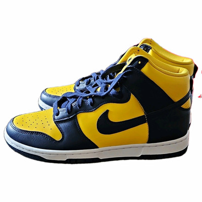 Nike Dunk High Men s High Top Colorblock Yellow Blue Leather Lace-Up Rubber