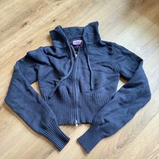 Edikted Womens Cropped Knit Full Zip Hoodie Blue Grey Size Medium Y2K Sporty