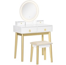 HOMCOM Dressing Table Set with Mirror, Built-in 3 Color LED Light, Vanity