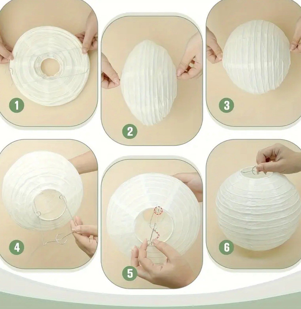 Paper Lanterns Party Decorations, Round, Sage Green And Ivory. 20pc Set 3 Sizes