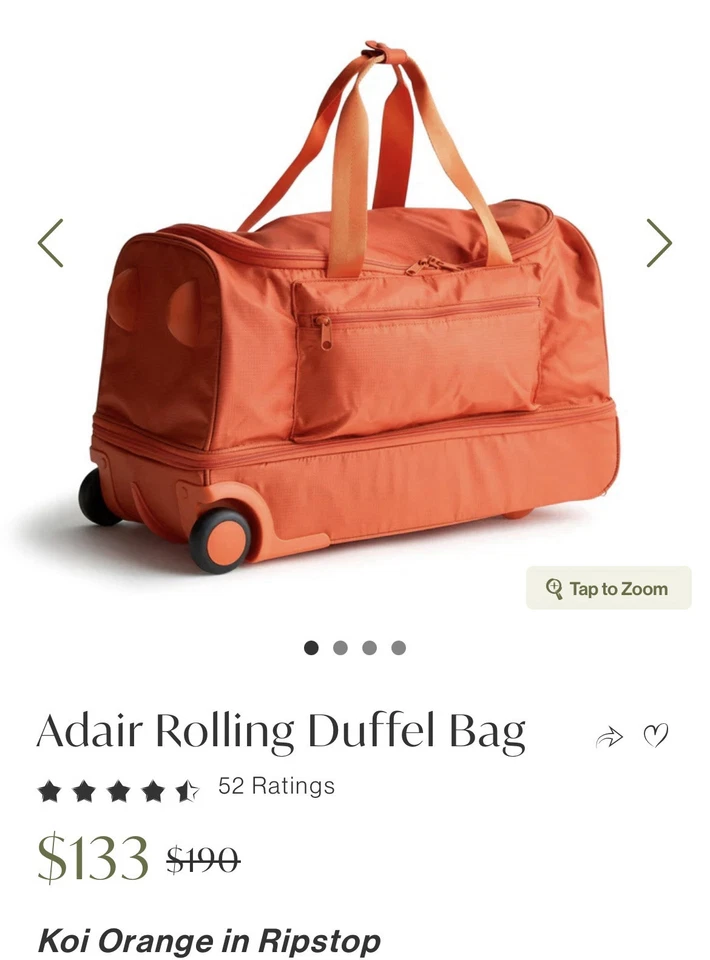 Bolsa de viaje para mujer Vera Bradley Ripstop Adair con ruedas Koi naranja en Ripstop ~ nueva sin etiquetas Foto 4 de 4