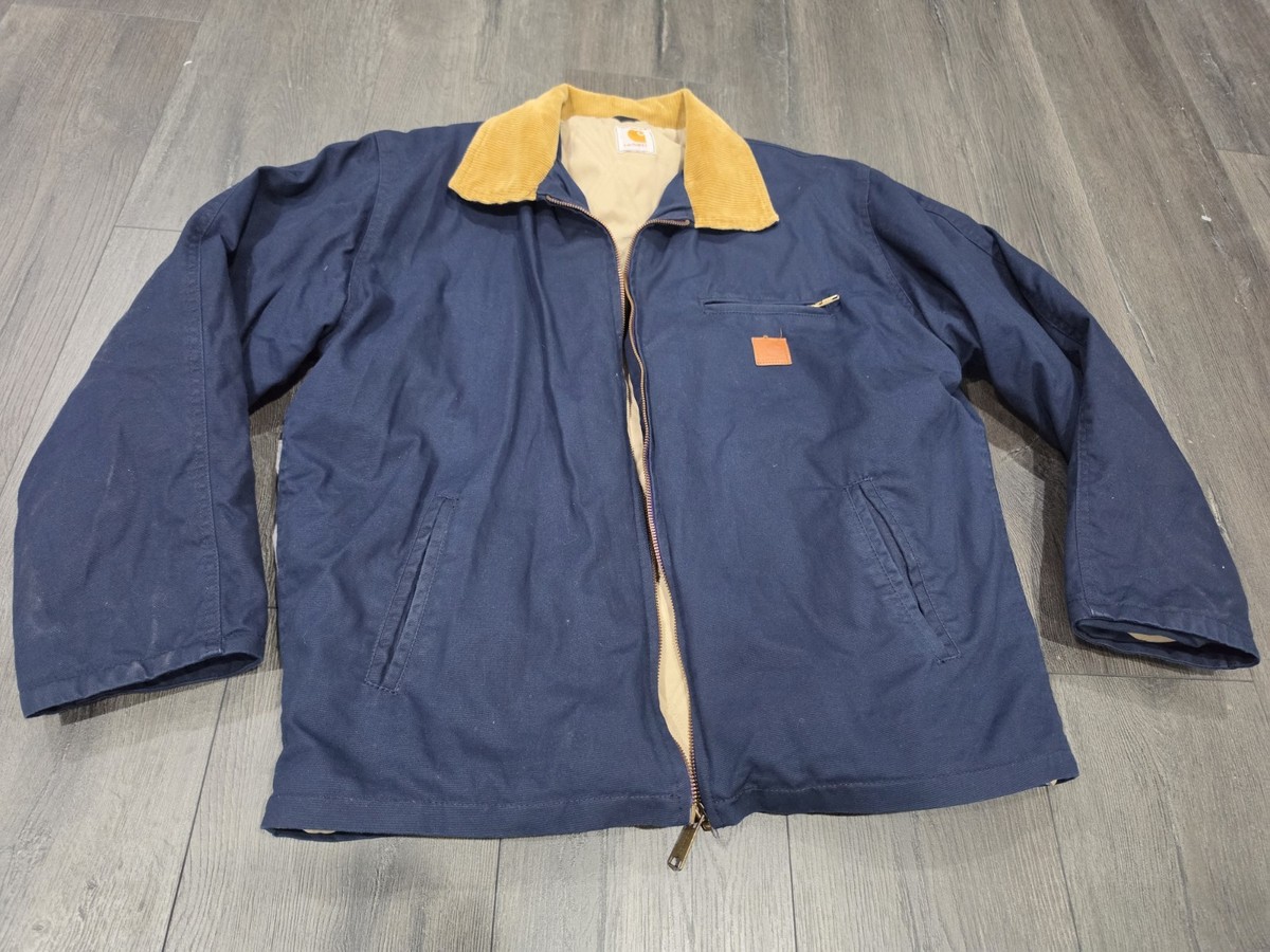 Carhartt Detroit Jacket Vintage Dark Navy Corduroy Collar Camel Sz