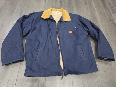Carhartt Detroit Jacket Vintage Dark Navy  Corduroy Collar Camel Sz. Med Quilted