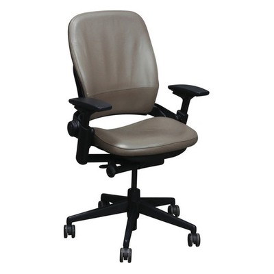 Steelcase Leap V2 Task Chair   Taupe Faux Leather, Black Frame, Lumbar Support
