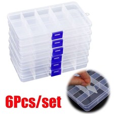 6X  Clear Box Plastic Bead Storage Container Adjustable Earrings Organizer
