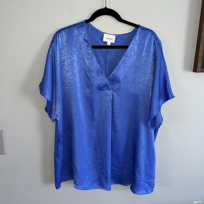 Andree by Unit Women's Bright Blue Short Sleeve V-Neck Top Soft Sz 2X