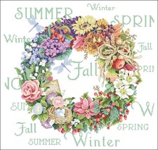 Cross Stitch Pattern Four Seasons Wreath Nature Vintage Floral