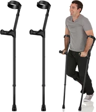 Pair Adjustable Forearm Crutches, Articulating Cuff, Wide Tip, Light Aluminum 2x