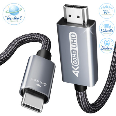 USB-C auf HDMI Kabel 1,8m 4K 60Hz kompatibel mit iPhone 15 Pro MacBook iPad Pro