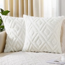 Faux Fur Pillow Covers Set Of 2, Soft Decorative, Living Room Bed, White