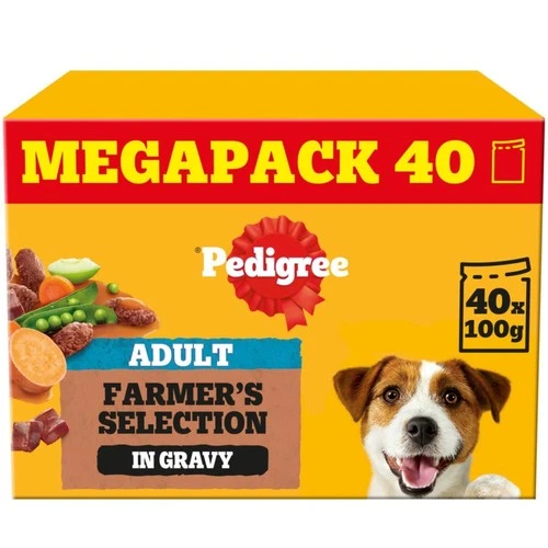 120 x 100g Pedigree Adult Wet Dog Food Pouches Mixed Farmers Selection in Gravy
