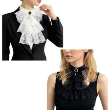 Women Detachable Necktie Cosplay Lace Jabot Collar Gothic Ruffles Fake Collar