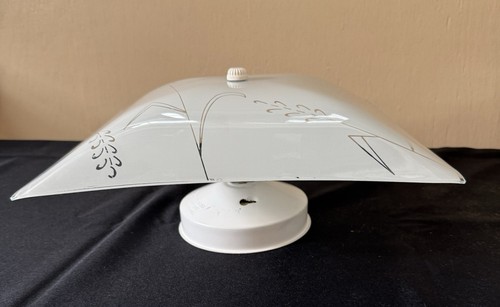 2 Vintage MCM 12" Square Ceiling Light Fixtures -Frosted Shades w/Wheat Pattern - Picture 1 of 10
