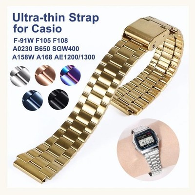 18mm Strap for Casio F-91W Stainless Watchband Wrist Bracelet with tool