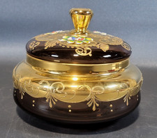 Vintage Vimax Italian Amber Glass Lidded Candy Bowl