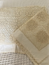 VINTAGE HANDMADE CROCHET LACE TWO PILLOW SHAMS