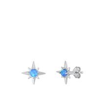 Sterling Silver Fashion Blue Synthetic Opal North Star Stud Earrings .925 New