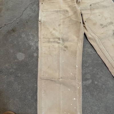 VTG Carhartt Double Knee Pants Mens 36x30 Tan Distressed Union