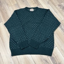 Vintage Woolrich 100 Wool Mens Medium Green Crew Neck Sweater Green Dots VTG