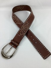 Michael Kors Belt Brown Leather Wide 2” Studded Chrome Buckle SIZE 34