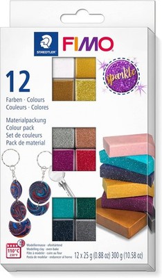 STAEDTLER Polymer Modelliermasse - FIMO Effekt - Ofen 12er Pack, Glitzer 