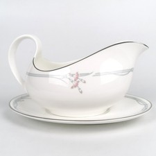 Royal Doulton Carnation Gravy Boat & Stand - Vintage 1982 Bone China H5084