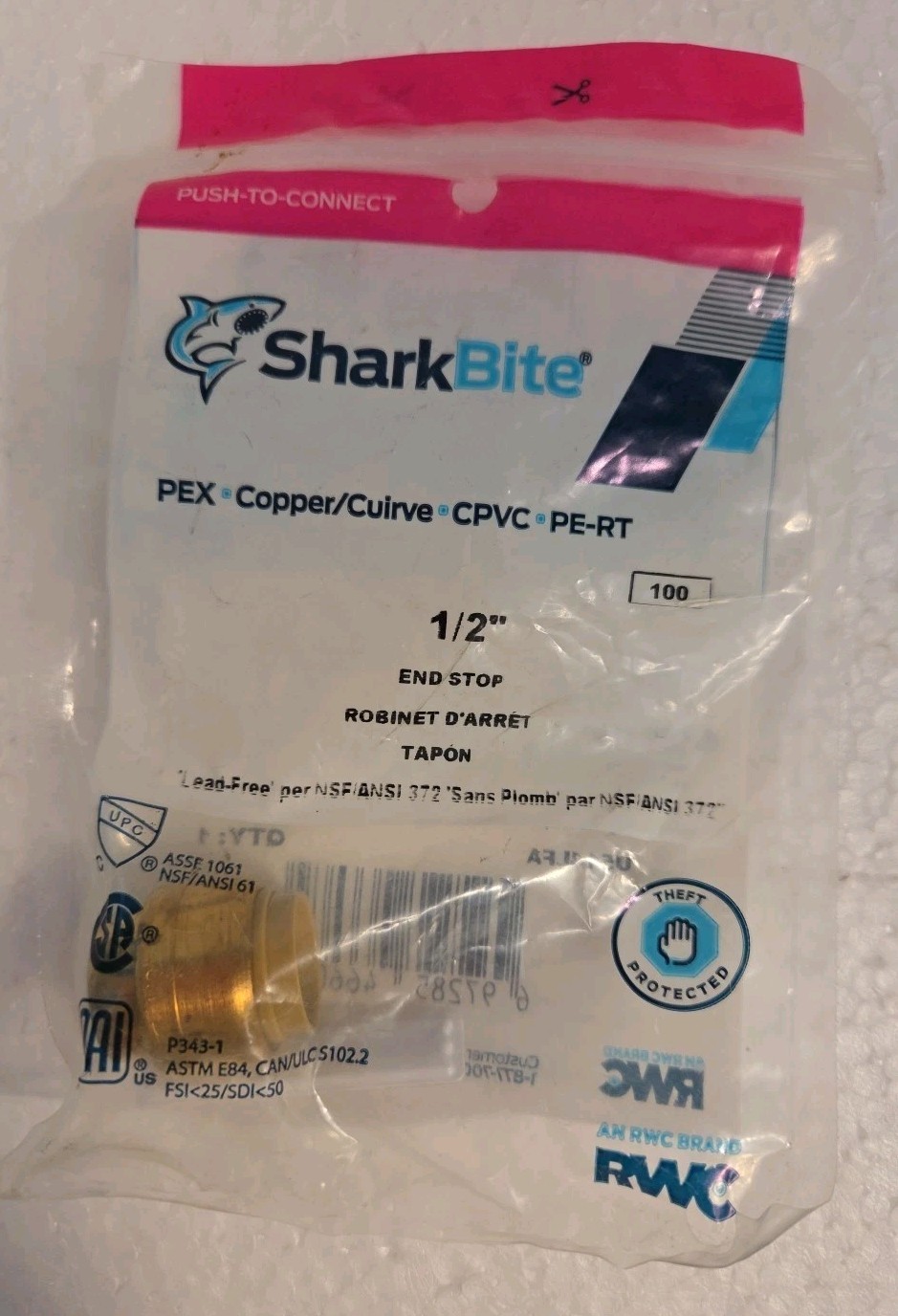 NEW SharkBite 1/2 in. Push-to-Connect Brass - End Stop Fitting - U514LFA