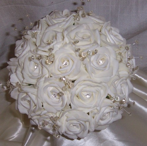 Posy bouquet Bride Bridesmaid Artificial wedding flowers Roses Crystals Diamanté - Picture 25 of 45