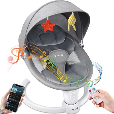 Portable Baby Swing with 5-Point Harness: 5 Speeds, Remote, 10 Songs & Bluetooth