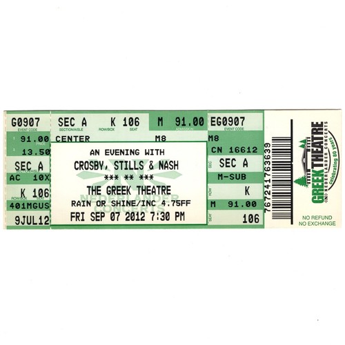 CROSBY STILLS & NASH Concert Ticket Stub LOS ANGELES 6/14/08 WASTED ON THE WAY