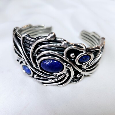 Vintage Armband Silber Lapislazuli Handwerker 70er Brutalist Style 67,6g