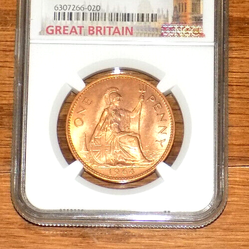 1964 GREAT BRITAIN NGC MS 64 RD BRITISH UK Penny MS64RD Certified Graded UK Coin - Picture 2 of 4