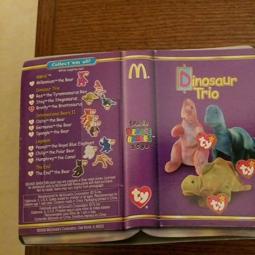 McDONALD'S TY TEENIE BEANIE BABIES--2000--DINOSAUR TRIO SET Rex Steg Bronty - Picture 7 of 7
