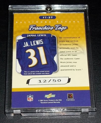 #/50 Game Worn Jersey Patch Jamal Lewis Auto 2001 Score Select Signed Autograph - Picture 5 of 5