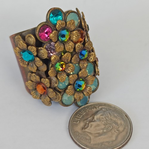 Michal Negrin Ring Chunky Wide Band Statement With Colorful Swarovski Crystals - Picture 8 of 13