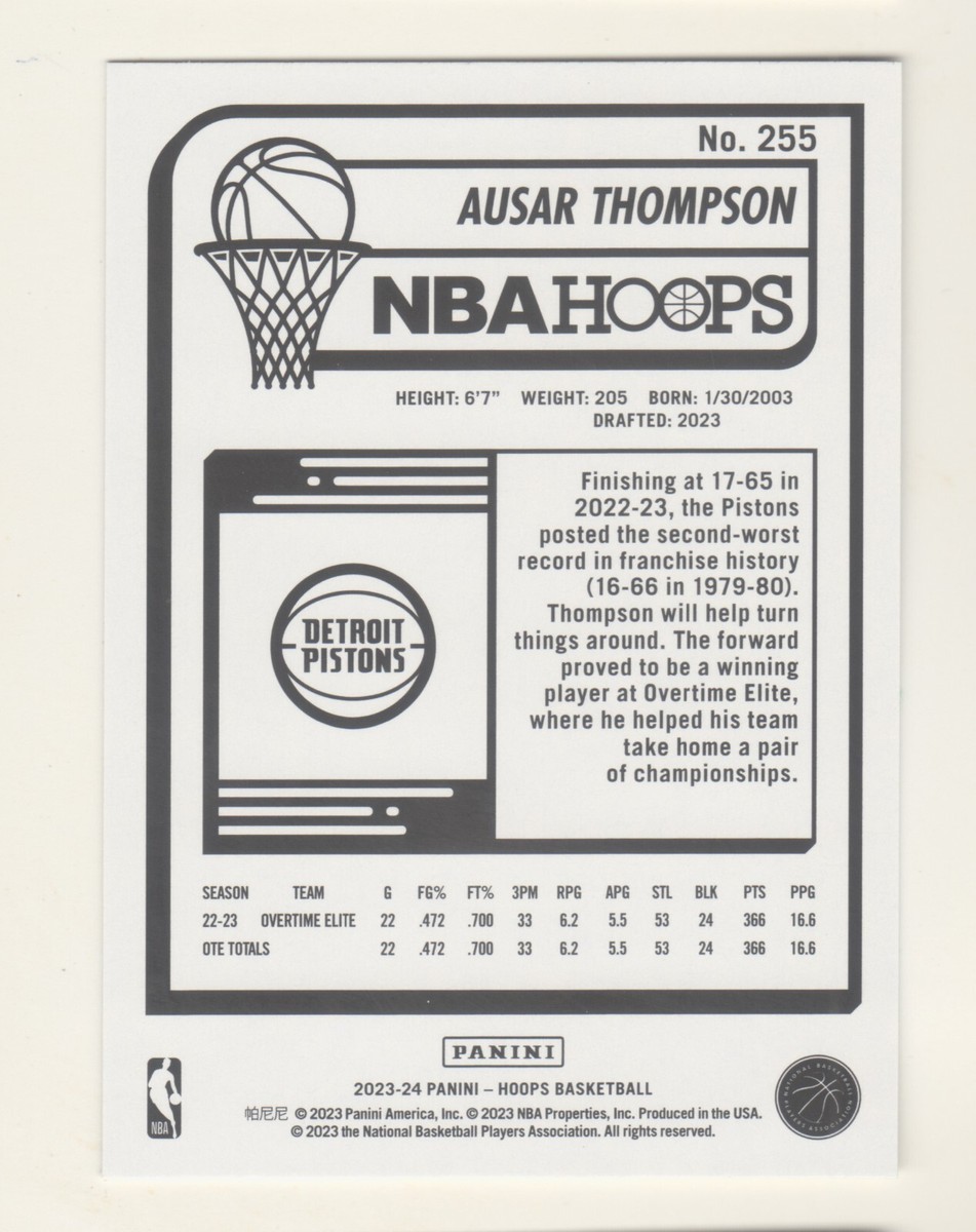 2023-24 Panini NBA Hoops #255 AUSAR THOMPSON RC Rookie 2023-24 Panini NBA Hoops #255 AUSAR THOMPSON RC Rookie
