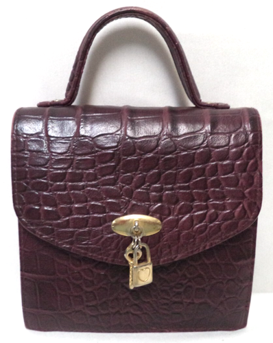 Accessory Works Vintage Croc faux leather tote bag purse w/ heart & lock small