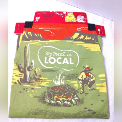 NEW Blue Q Apron My Meat is Local Green Cowboy Southwest Cactus OS