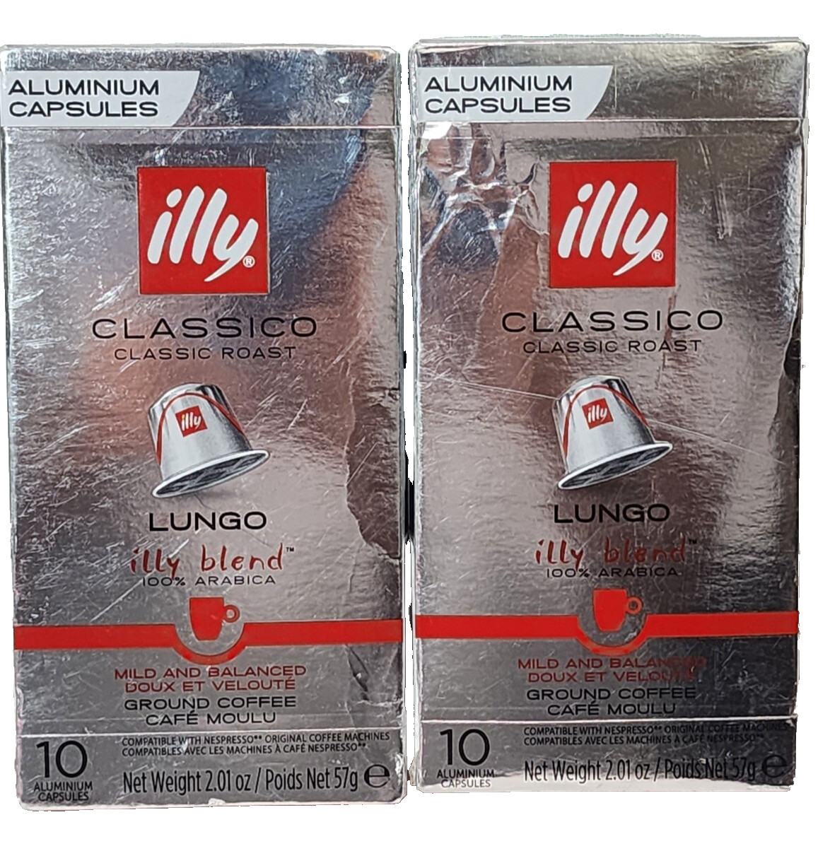 Illy Espresso Coffee Capsules & Pods Classico Lungo Roast, 10 Count, Lot of 2