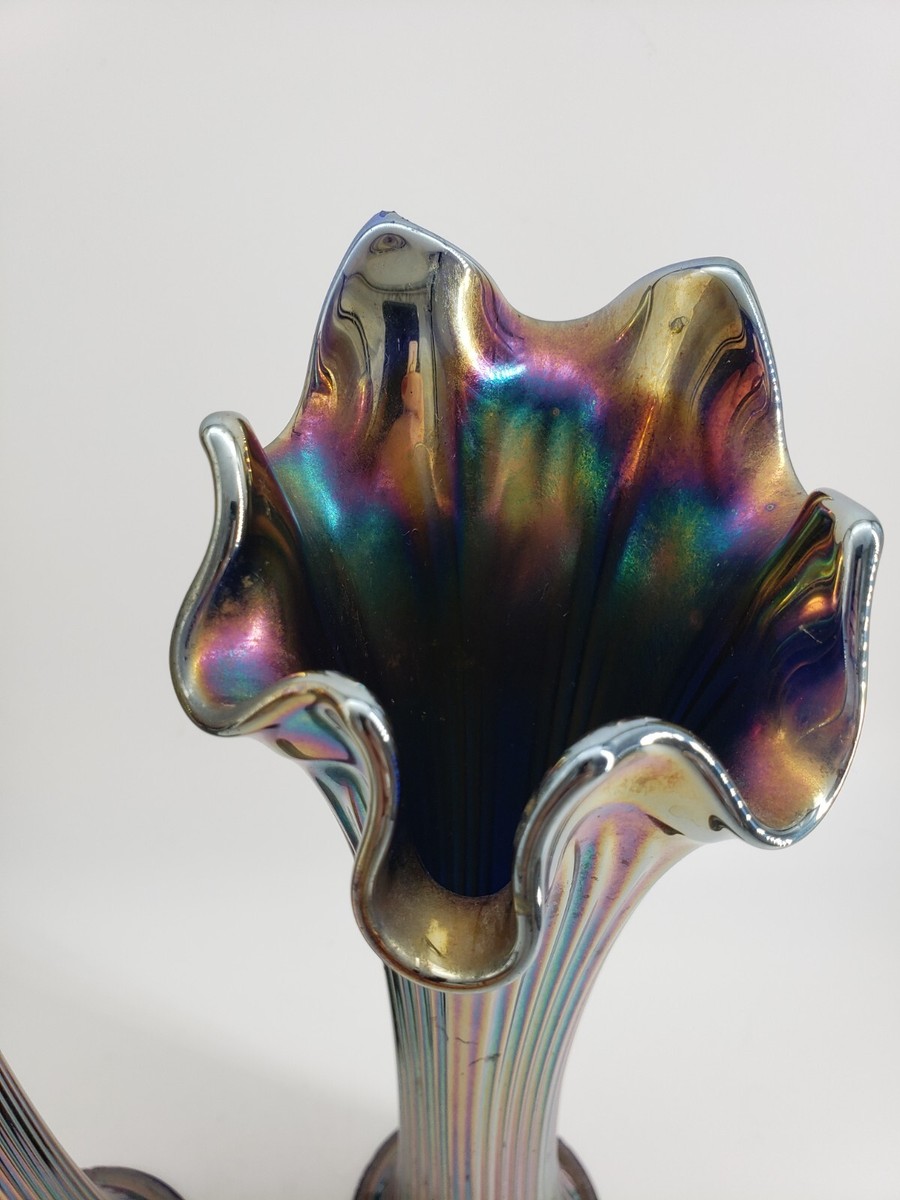 FENTONフェントンカー二バルアンティークUSA carnival vase Vintage Fenton Rustic Carnival Glass Vase Amethyst 16 1/2