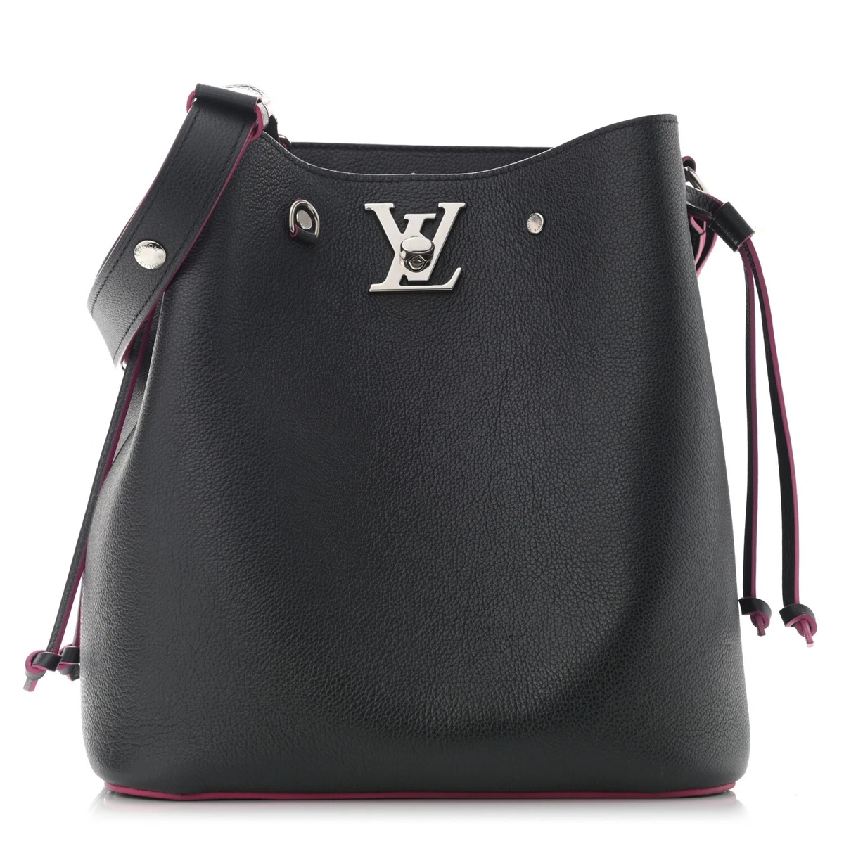 Louis Vuitton - Black Leather Calfskin Lock Me Bucket Bag