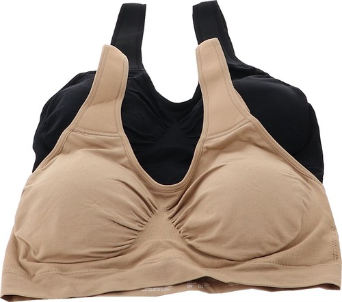Rhonda Schere 2 Stck. Gepolsterter Riemen Nahtloser Freizeit-BH Beige Schwarz XL Neu ohne Etikett (131)