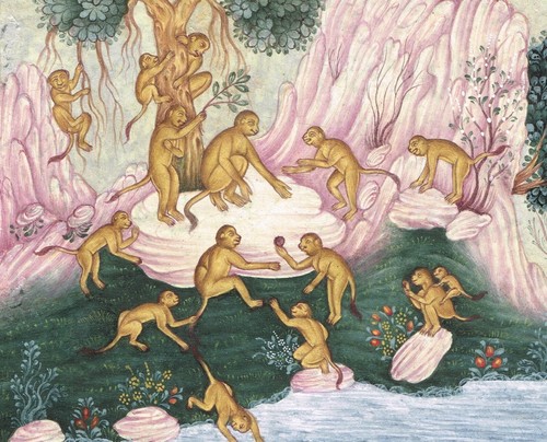 Handmade Indian Miniature Old Painting Of Monkey (apes) Enjoying in Water - Picture 4 of 5