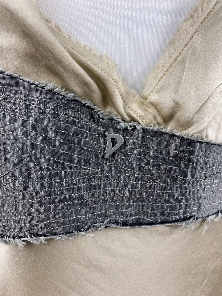 Top Dondup Italia 100% Seda Beige Sin Mangas Talla IT 46 Cuello en V Detalle Acanalado Foto 4 de 4